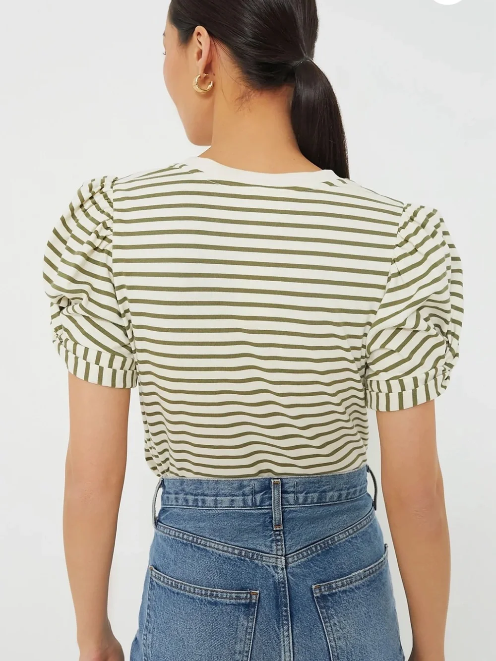 Tuckernuck Olive & Cream Puff-Sleeve Striped Tee